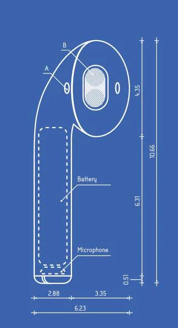 Dimensioned drawing of an earbud