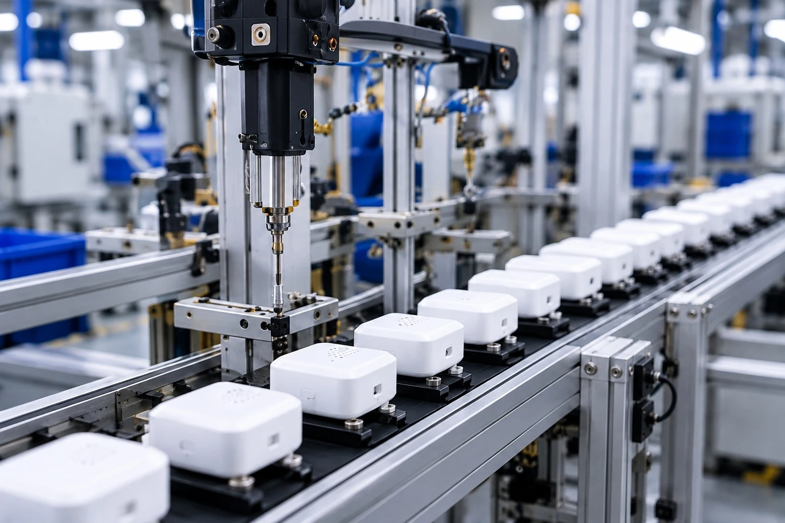 Automated assembly line showing manufacturing solutions at volume