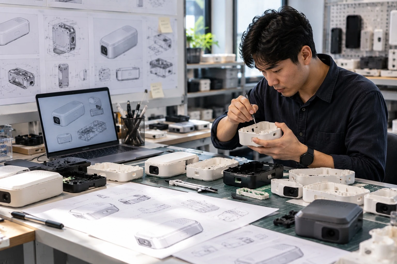 Engineer reviewing a sample during the product development process
