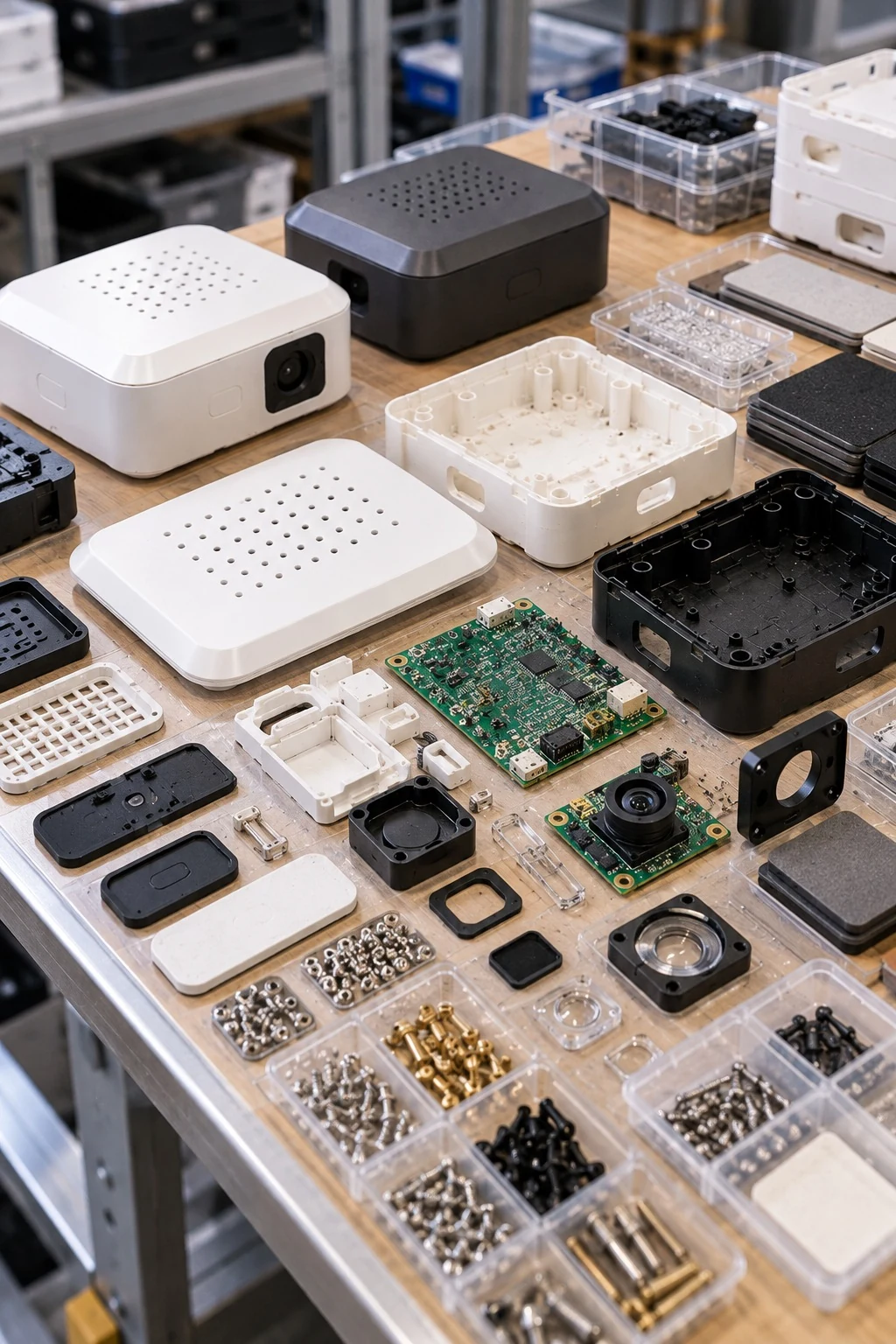 Prototype parts laid out for assembly
